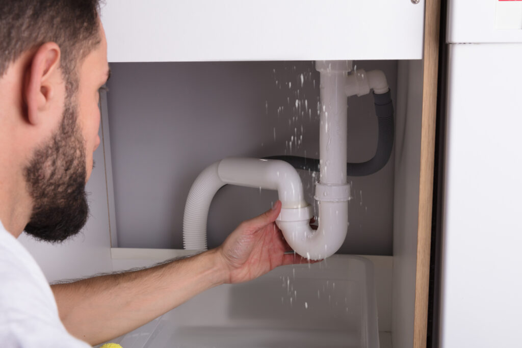 Homeowner discovering leak under sink